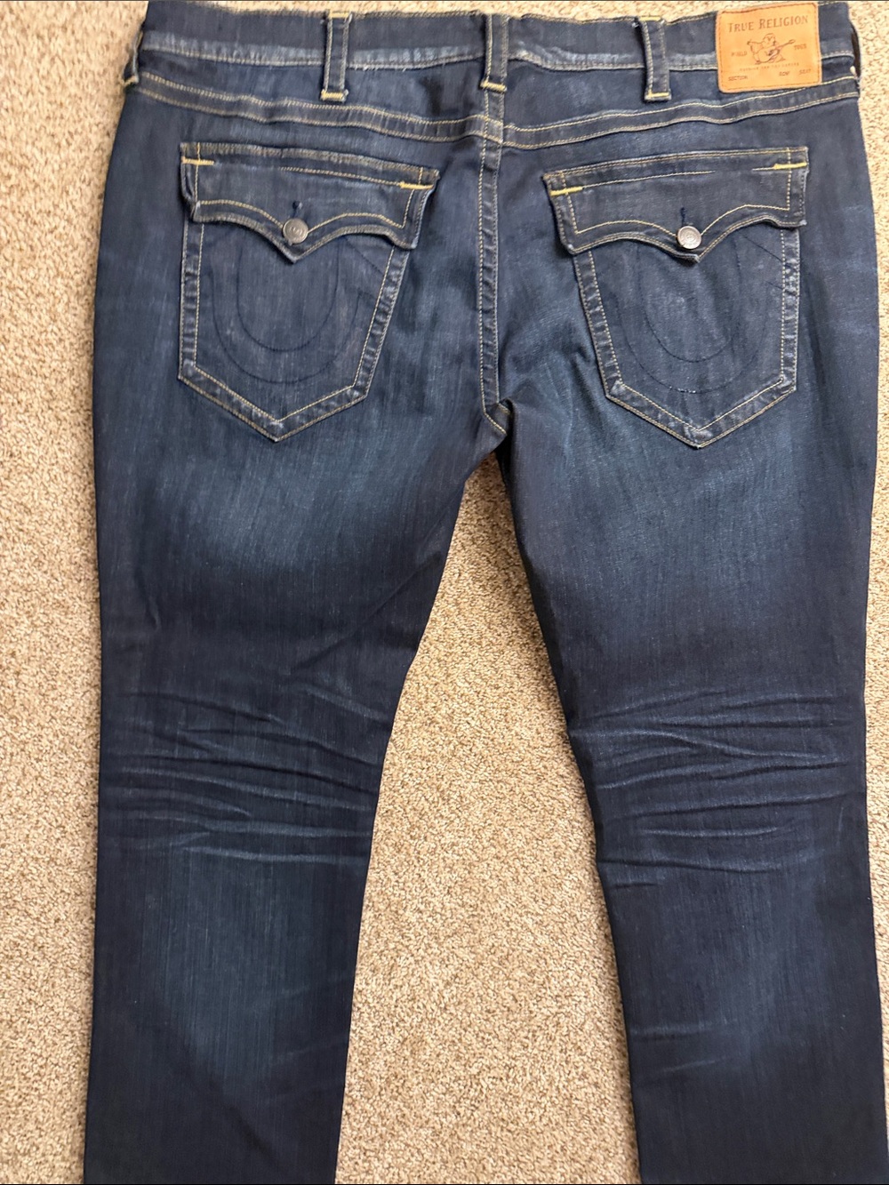 True Religion Men’s Dark Indigo Skinny Jeans with Flap Back Pockets